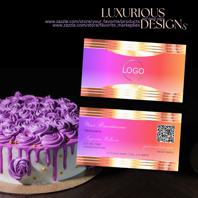 Exquisite Rose Gold Borders Logo QR Code Visitenkarte (Von Creator hochgeladen)
