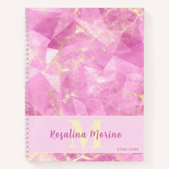 Exquisite Rose Quartz und Gold Monogram Design Notizbuch (Vorderseite)