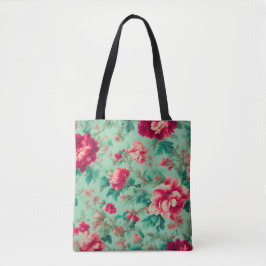 Exquisite Rote Blume und üppige grüne Blätter Tasche
