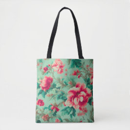 Exquisite Rote Blume und üppige grüne Blätter Tasche
