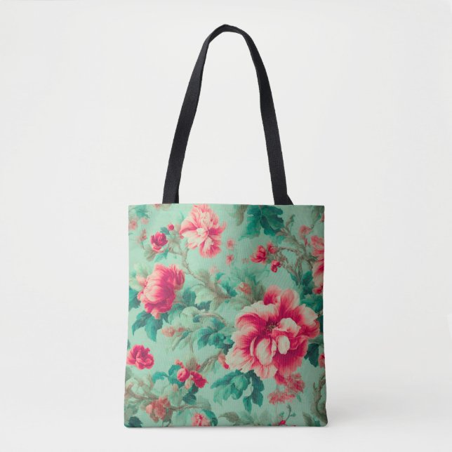 Exquisite Rote Blume und üppige grüne Blätter Tasche (Vorderseite)