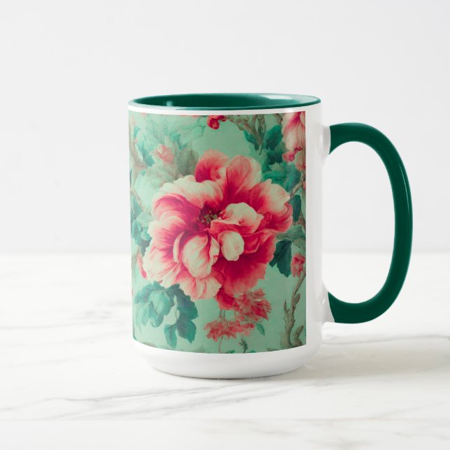 Exquisite Rote Blume und üppige grüne Blätter Tasse (Rechts)