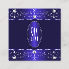 Exquisite Royal Blue Verziert Ornaments Monogram Quadratische Visitenkarte