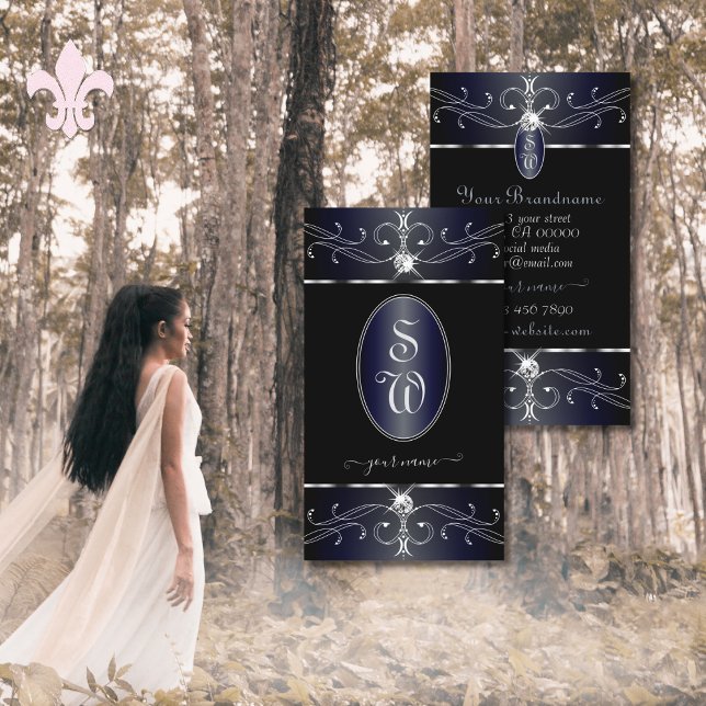 Exquisite Schwarz-Blau-Verzierte Ornamente Monogra Visitenkarte (Von Creator hochgeladen)