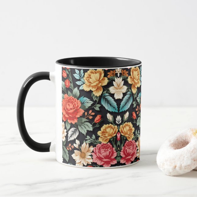 Exquisite Seamless Floral Muster Elegant und Zeit Tasse (Mit Donut)