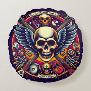 Exquisite Skull and Bones Traditionelle 🎨 Rundes Kissen