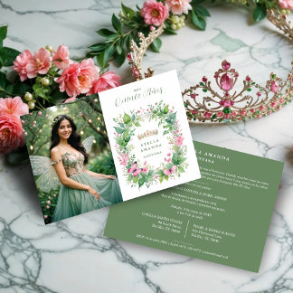 Exquisite Spring Tiara Green & Pink Floral Spanish Einladung