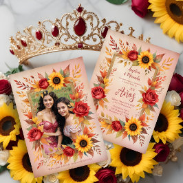 Exquisite Twins Botanical Frame Spanish Photo XVs Einladung