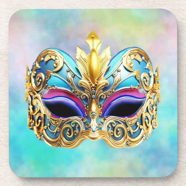 Exquisite venezianische Maske auf einem farbigen H Getränkeuntersetzer (Vorderseite)