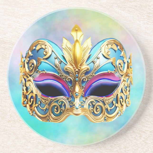 Exquisite venezianische Maske auf einem farbigen H Getränkeuntersetzer (Vorne)