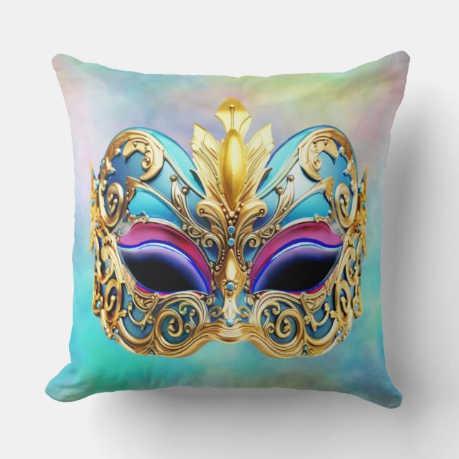 Exquisite venezianische Maske auf einem farbigen H Kissen (Vorderseite)