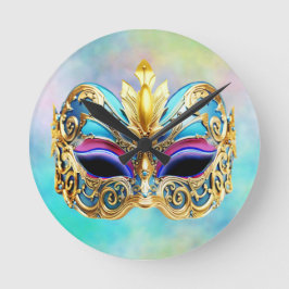 Exquisite venezianische Maske auf einem farbigen H Runde Wanduhr