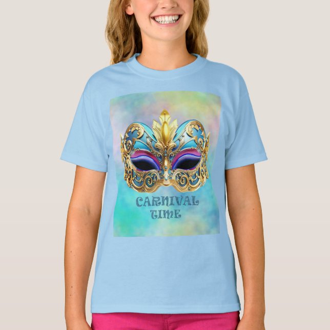 Exquisite venezianische Maske auf einem farbigen H T-Shirt (Vorderseite)