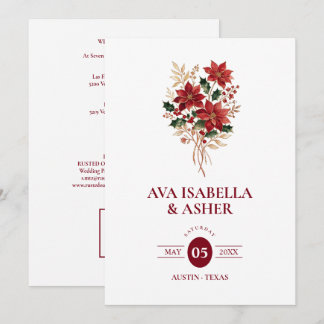 Exquisite Weihnachts-Poinsettien-Hochzeit QR TLW26 Einladung