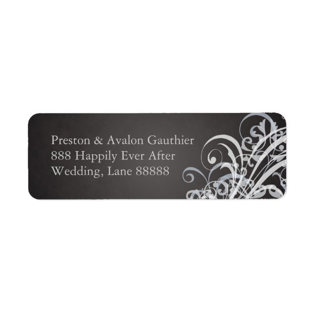 Exquisite White Scroll Black Wedding Address Label (Vorne)