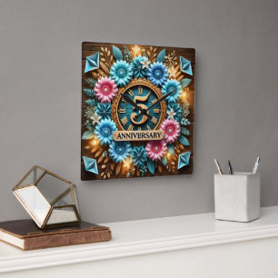 exquisiter 5. Hochzeitstag Quadratische Wanduhr