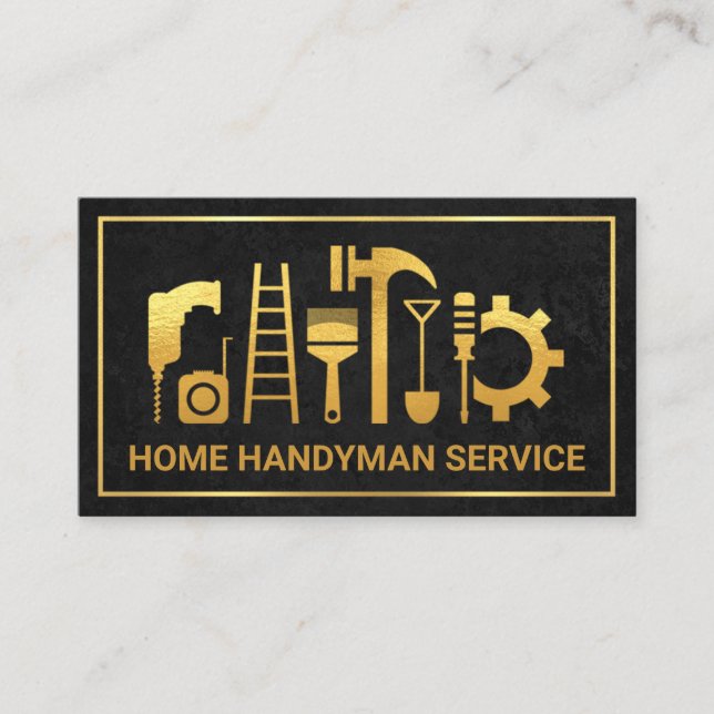 Exquisites Schwarz Texture Gold Frame Gebäude Visitenkarte (Vorderseite)