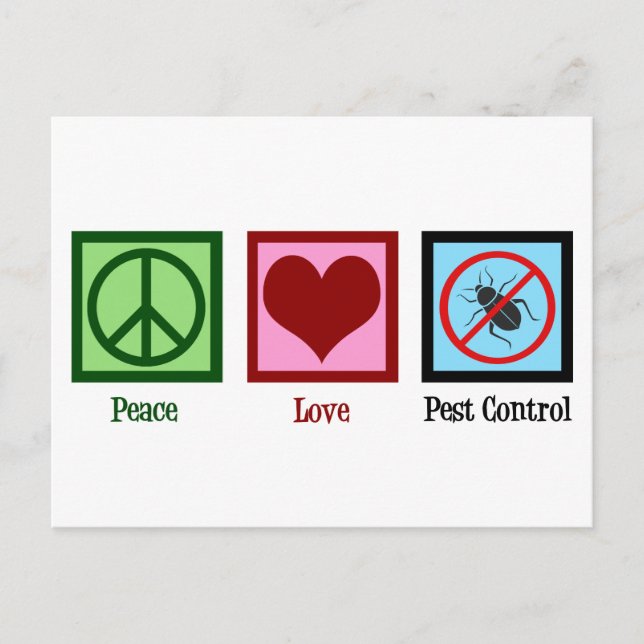 Exterminator Peace Liebe Pest Kontrolle Company Postkarte (Vorderseite)