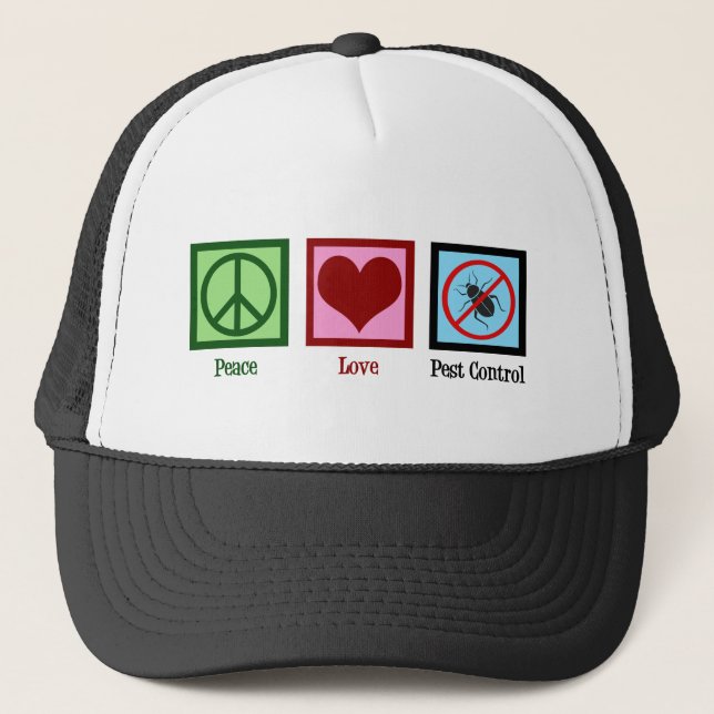 Exterminator Peace Liebe Pest Kontrolle Company Truckerkappe (Vorderseite)