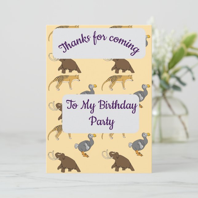 Extinct Animals Thank you Card Einladung (Stehend Vorderseite)