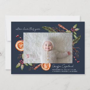 Extra Cheer Blue Holiday Baby Foto Birth Ankündigung