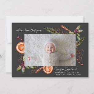Extra Cheer Charcoal Holiday Baby Foto Birth Ankündigung