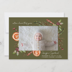Extra-Cheer Green Holiday Baby Foto Birth Ankündigung