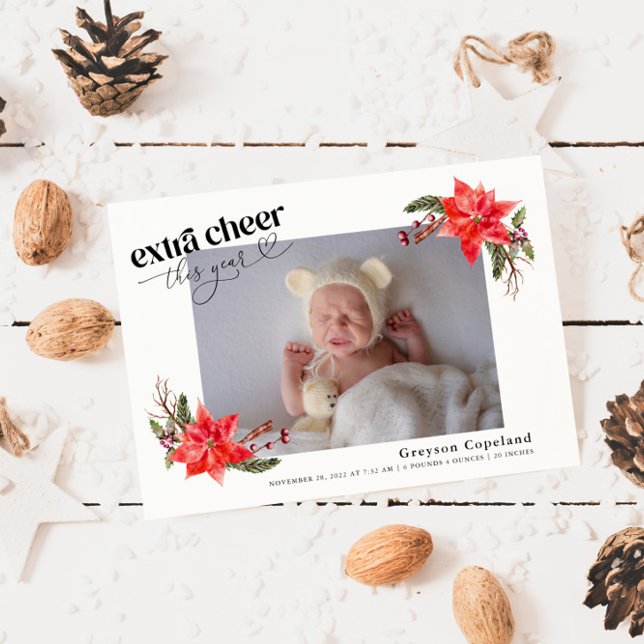 Extra-Cheer Holiday Baby Foto Geburtsankündigung Ankündigung (Von Creator hochgeladen)