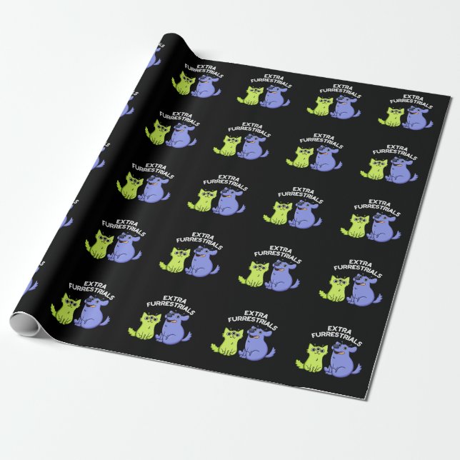 Extra Furrestrials Funny Alien Furry Pun Dark BG Geschenkpapier (Ungerollt)