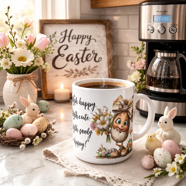 Extra glückliches Osterkunstwerk mit anpassbarem N Kaffeetasse (Von Creator hochgeladen)