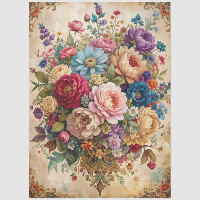 Extra große barocke farbenfrohe Florals Decoupage Seidenpapier (Vorderseite)