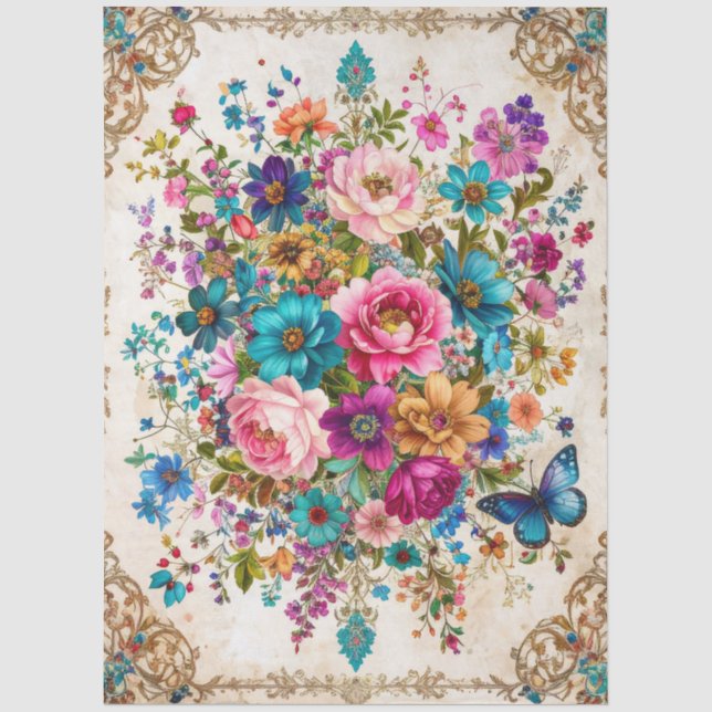 Extra große barocke farbenfrohe Florals Decoupage Seidenpapier (Vorderseite)