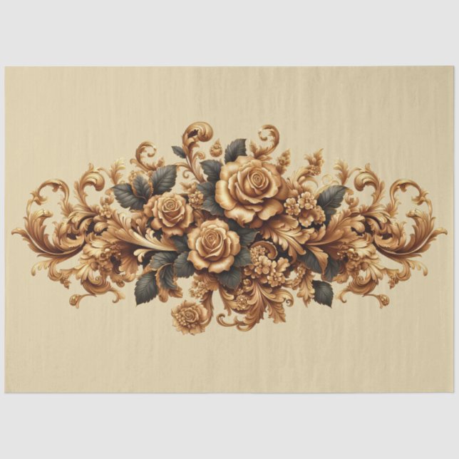 Extra große Gold Barock florale Decoupage Seidenpapier (Vorderseite)