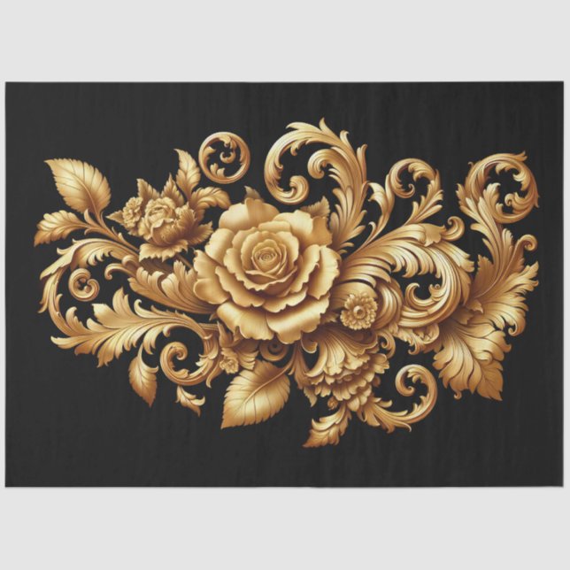 Extra große Gold Barock florale Decoupage Seidenpapier (Vorderseite)