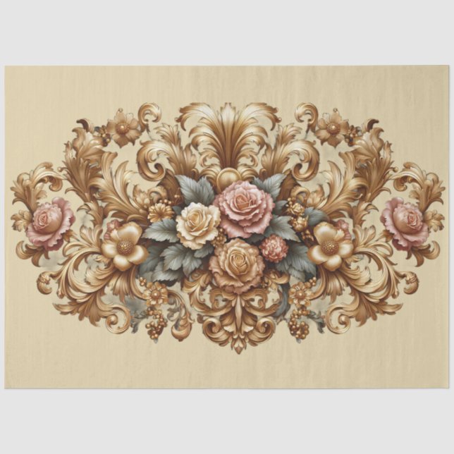 Extra große Gold Barock florale Decoupage Seidenpapier (Vorderseite)
