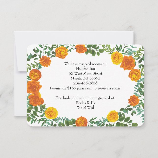 Extra-Informationskarte für Orange Peony & Rose Einladung (Vorderseite)