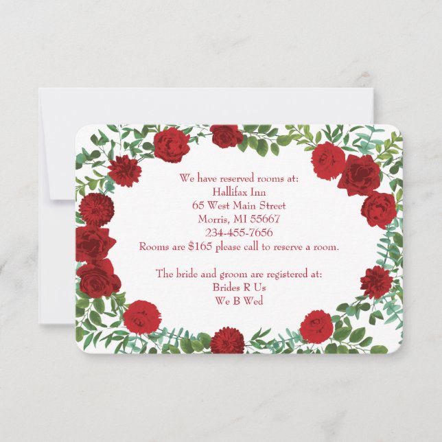 Extra-Informationskarte für Red Peony & Rose Weddi Einladung (Vorderseite)
