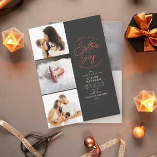 Extra Joy Photo Grey Holiday Faire-part de naissan