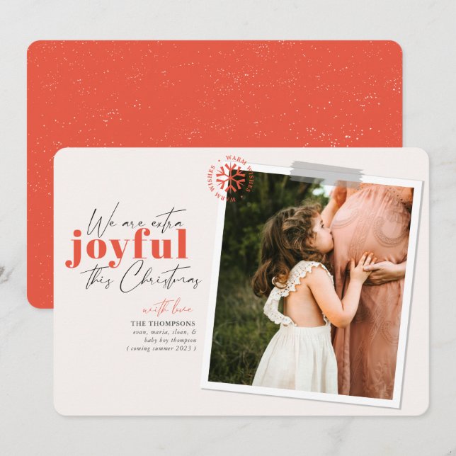 Extra Joyful Coral Pregnancy Ankündigung Foto (Vorne/Hinten)