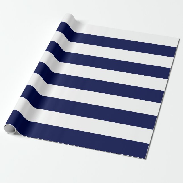 Extra Large Navy Blue und White Strips Geschenkpapier (Ungerollt)
