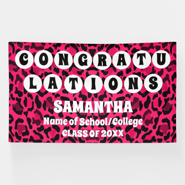Extra Large Pink Leopard Print 2024 Abschluss Banner (Horizontal)