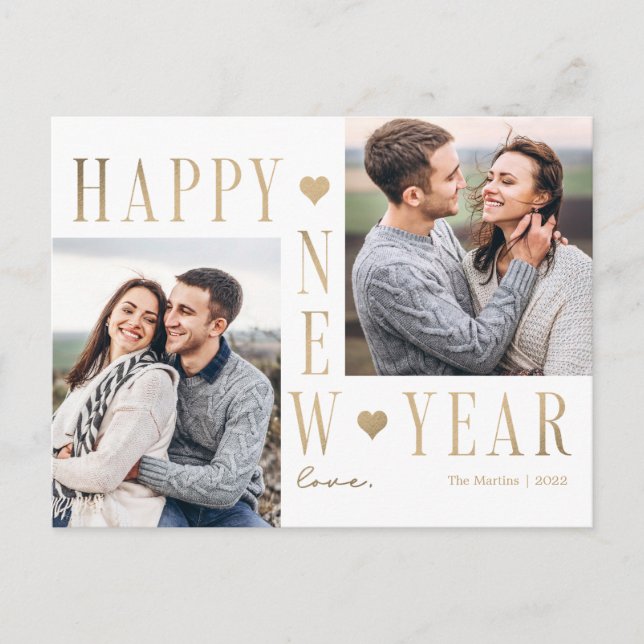 Extra Liebe Moderne Happy New Year Foto Postkarte (Vorderseite)