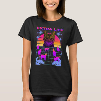 Extra Life Vaporwave Cat Kitten Kitty Cat Cat Mama T-Shirt