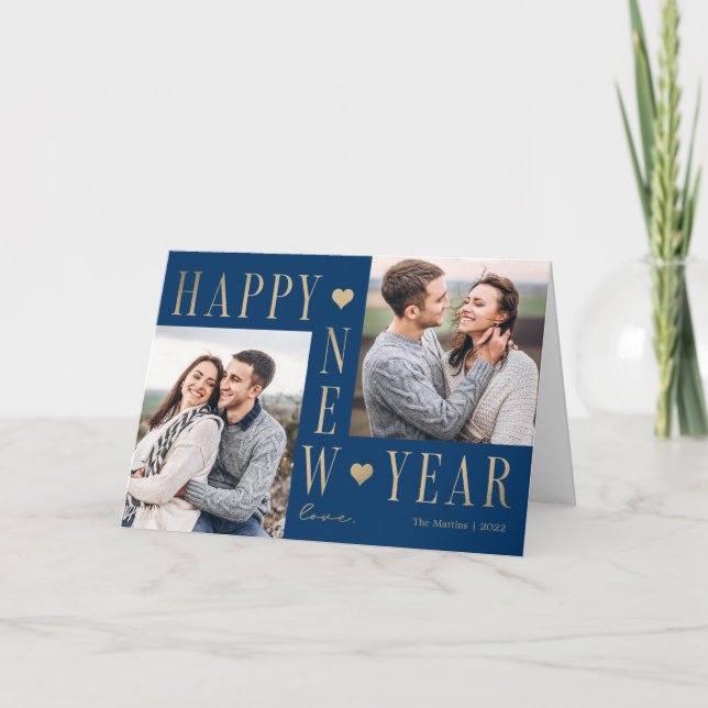 Extra Love Moderne Joyeux Nouvel An Plier Carte ph (Devant)