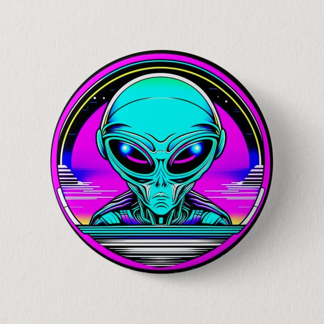 Extra Terrestrial Alien Flying a UFO Button (Vorderseite)