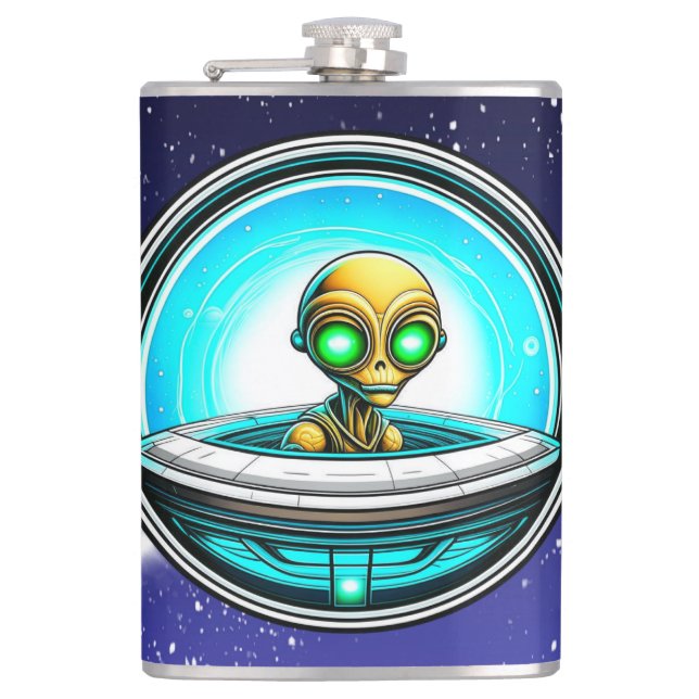 Extra-Terrestrial in einem UFO Flachmann (Vorderseite)