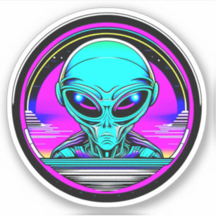 Extra-Terrestriale Alien mit einem UFO Aufkleber