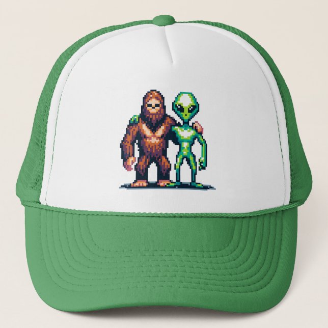 Extraterrestrische Alien Being und Bigfoot Pixel A Truckerkappe (Vorderseite)