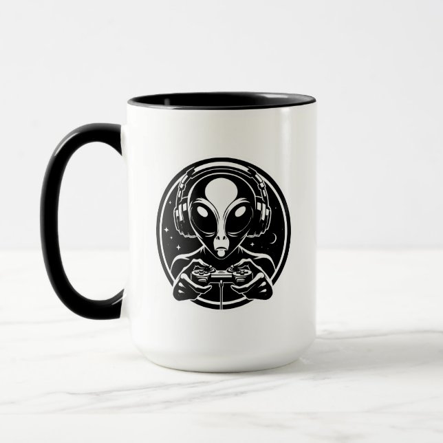 Extraterrestrische Alien Gamer mit Kopfhörern Tasse (Links)