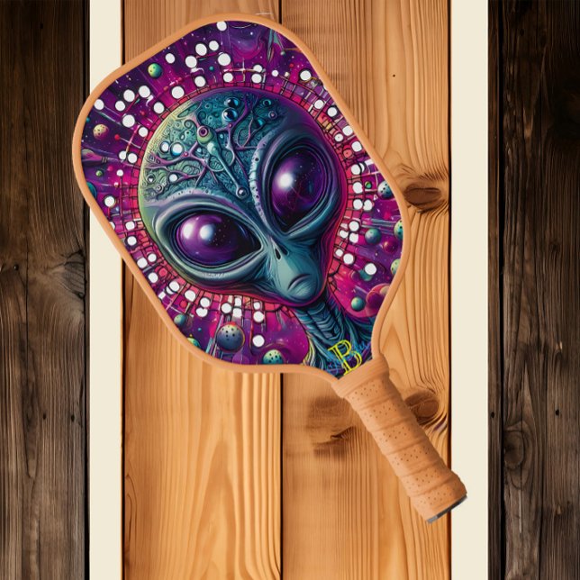 Extraterrestrische Begegnung: Alien Kopf umgeben Pickleball Schläger (Von Creator hochgeladen)